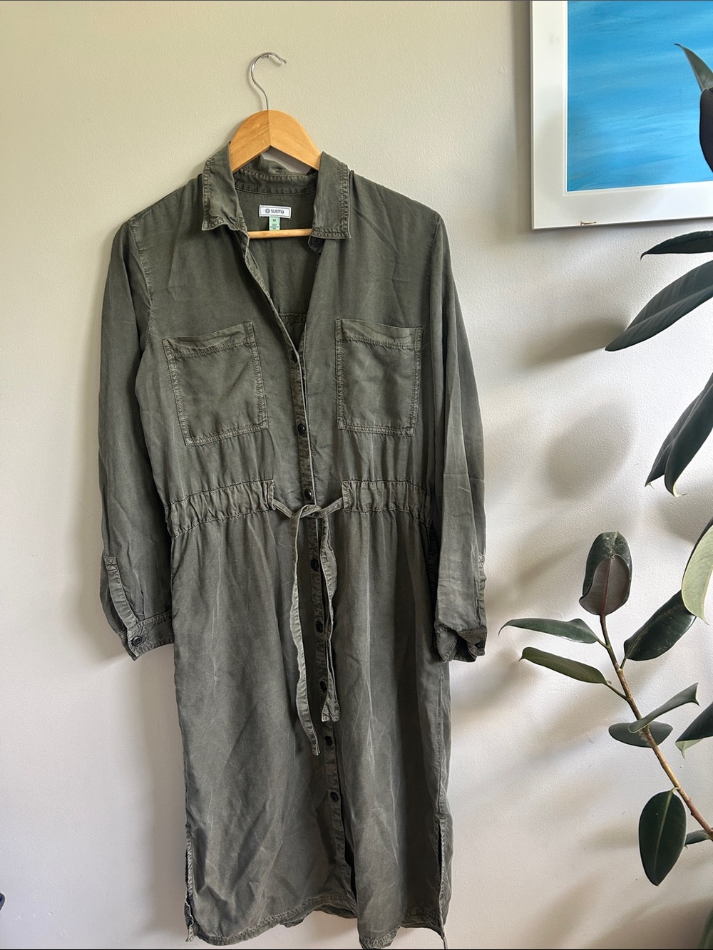 Susina Olive Green Button-Front Shirt
